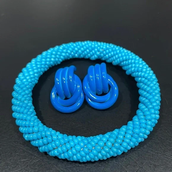 TURQUOISE Beads Bangle Earrings Set - Picture 1 of 2